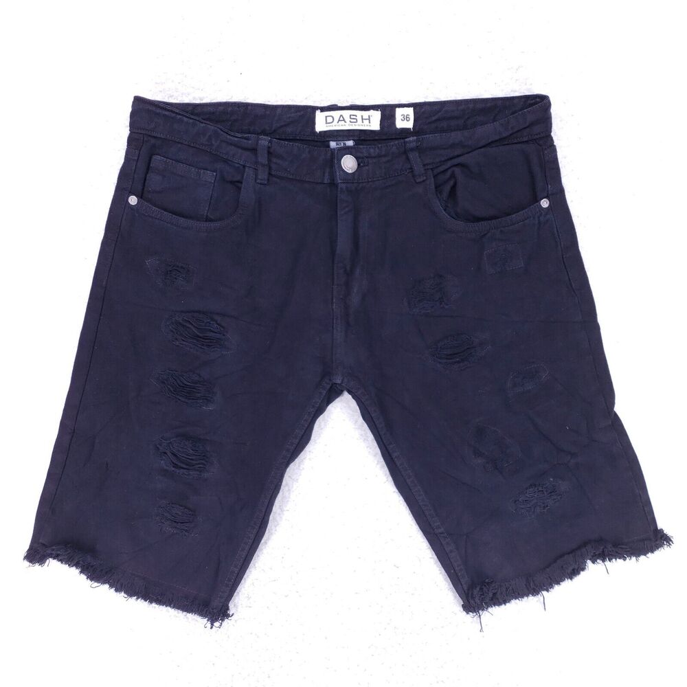 DASH Jean Shorts Denim Cotton Mens SZ 36 Black Straight VTG Baggy 90s Y2K